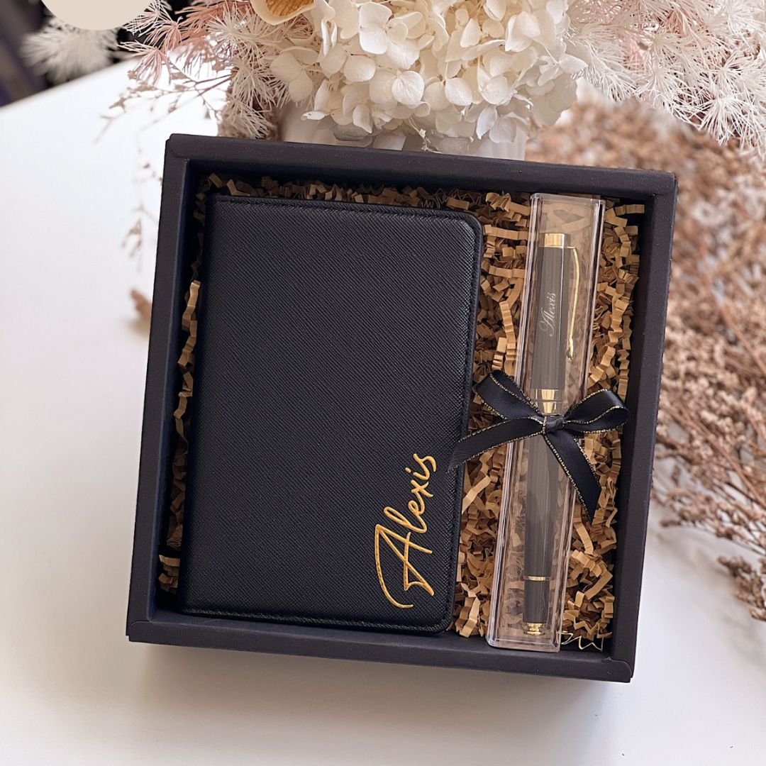 Jet Set Essentials Gift Set with Personalised Passport Holder & Pen in Premium Gift Box