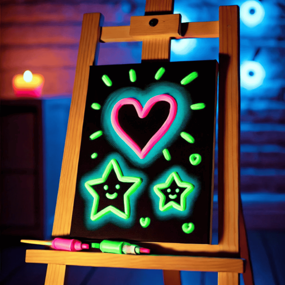 Glow in the Dark Painting Workshop for Kids with a Bowl of Biscuits & Drink