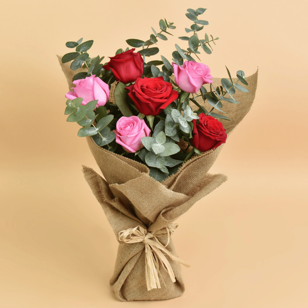 3 Pink 3 Red Roses Valentine's Bouquet