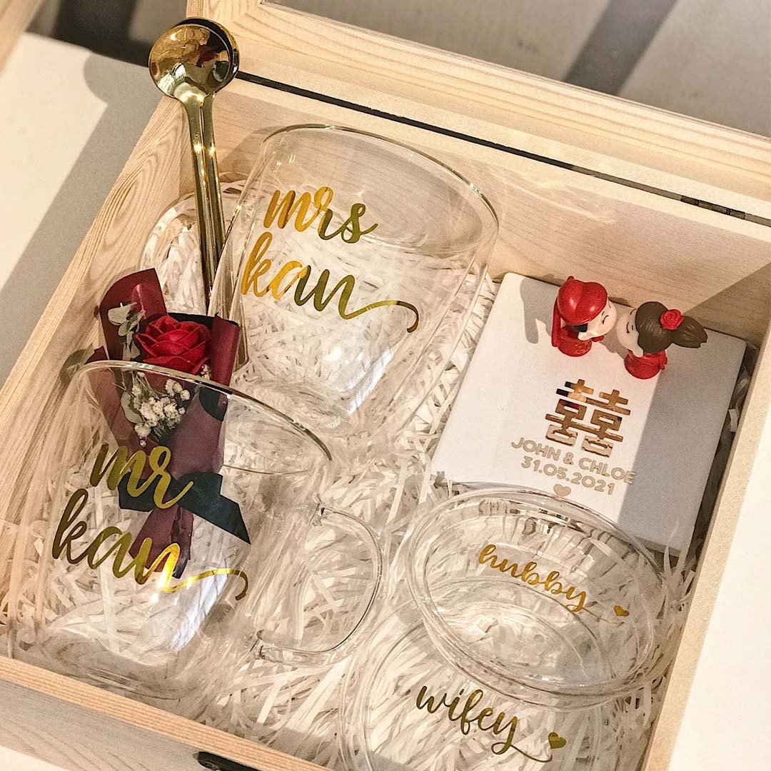 Couple Double Wall Glass Mug Box with Fairy Lights