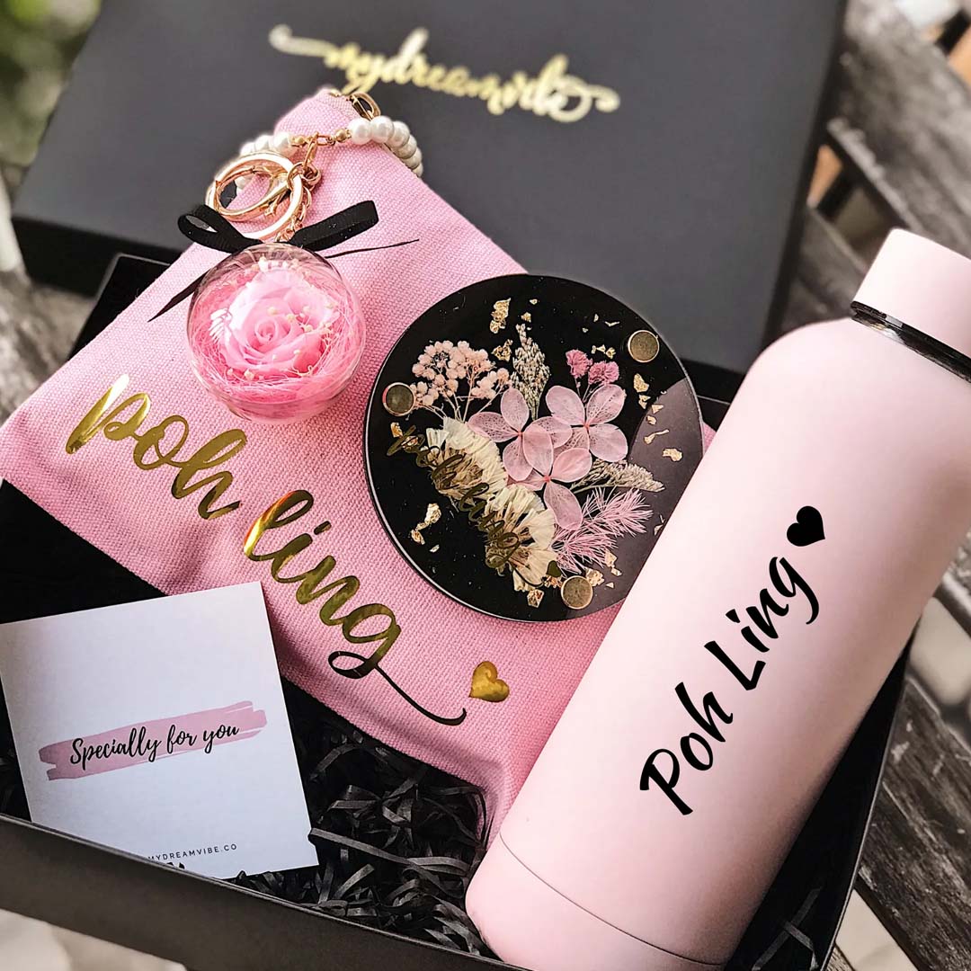 Double Wall Vacuum Bottle Bundle with Floral Coaster