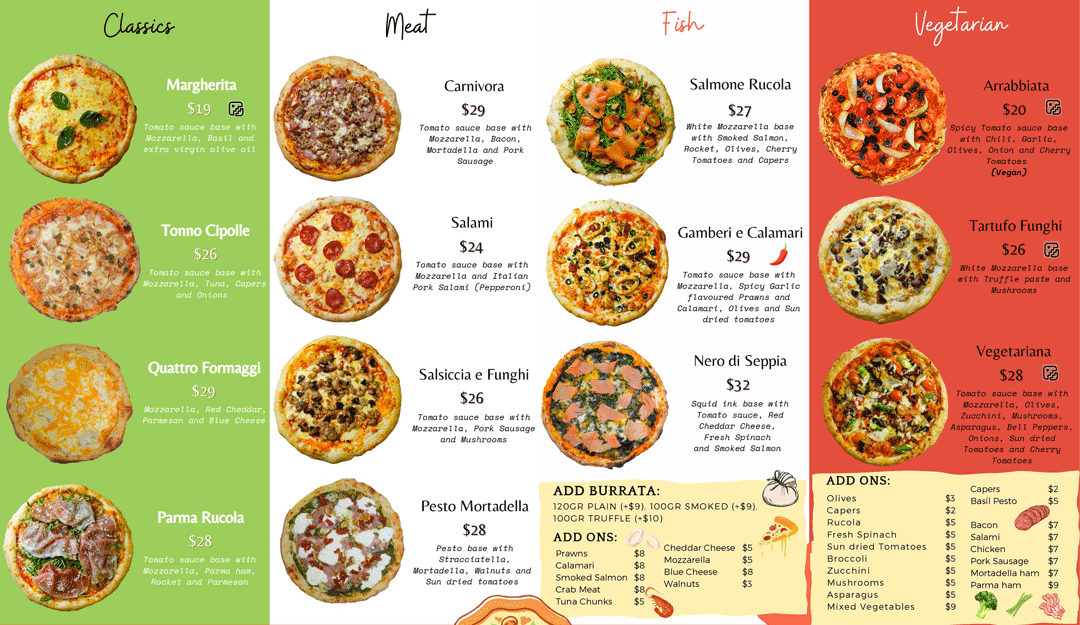 Burrata Joy & Gustavo Lapasta Pizza Menu May 2025
