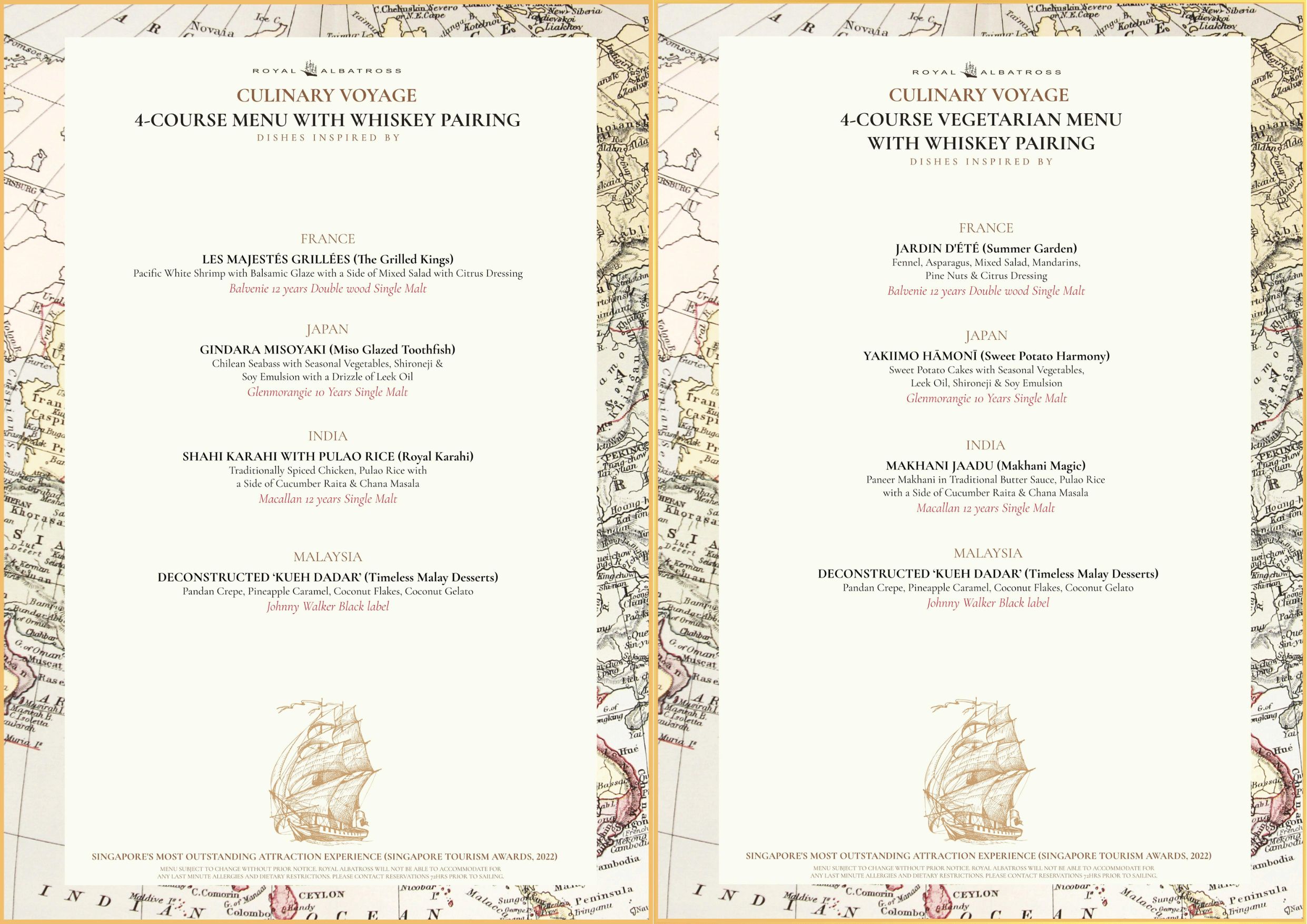 Royal Albatross 4 Course Dinner and Whiskey Menu