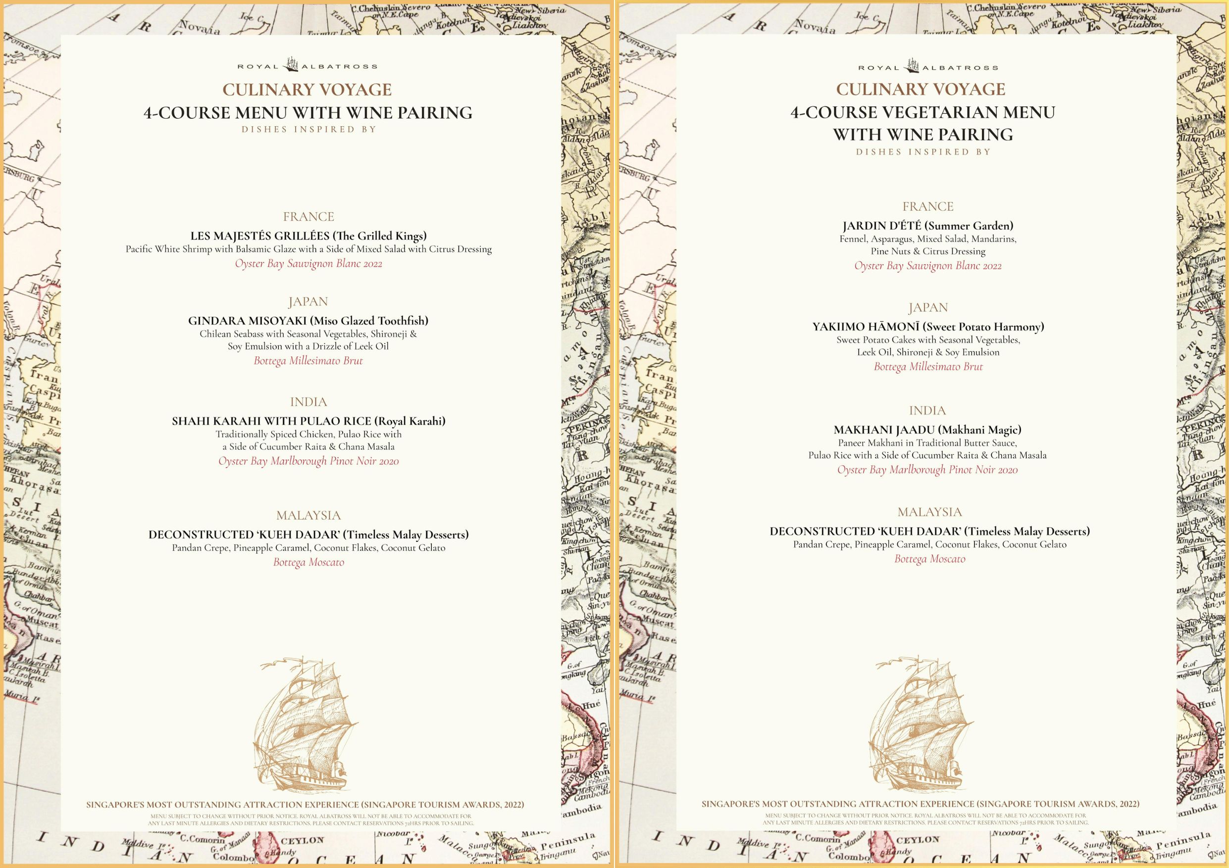 Royal Albatross 4 Course Dinner and Wine Menu