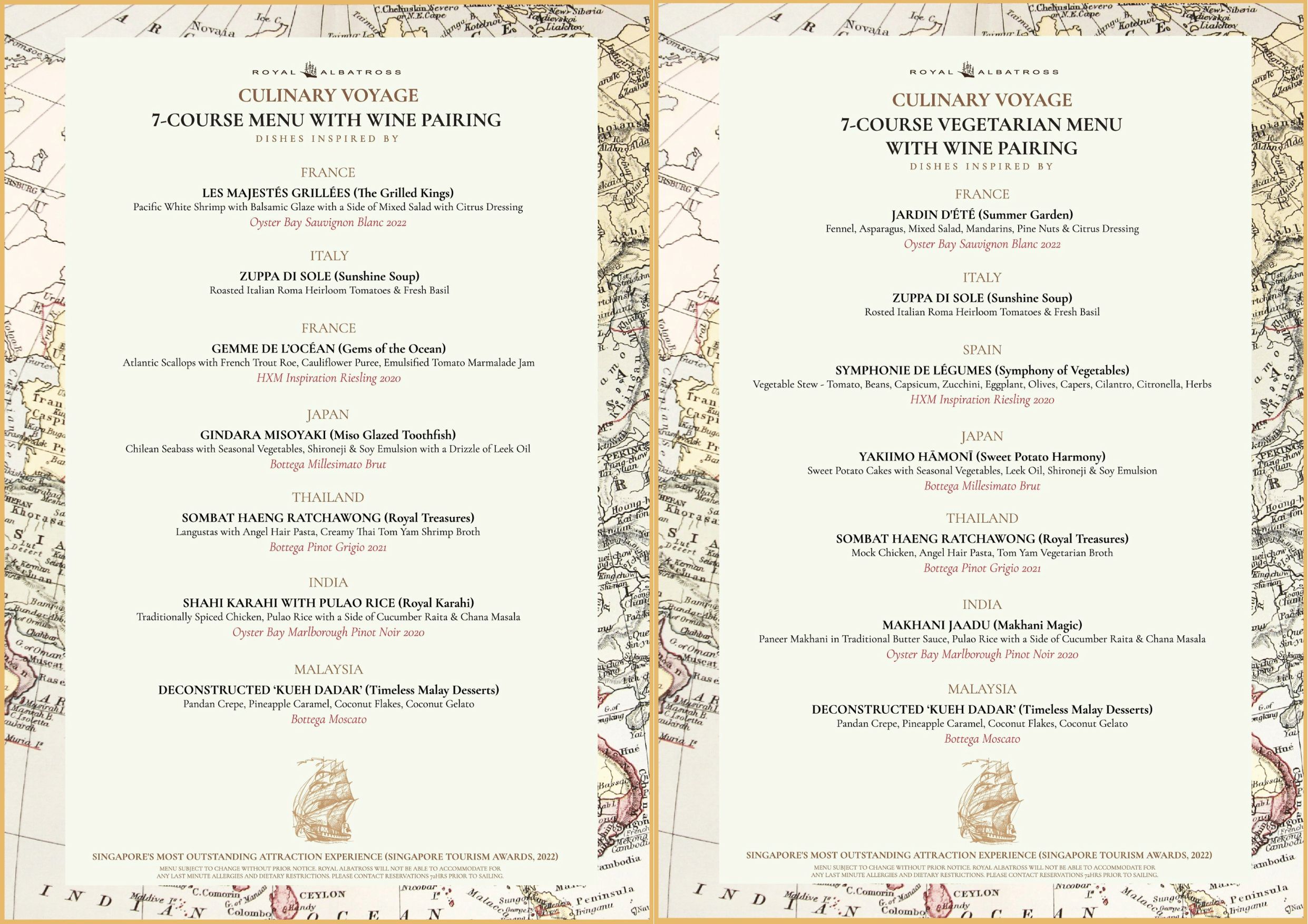 Royal Albatross 7 Course Dinner and Wine Menu